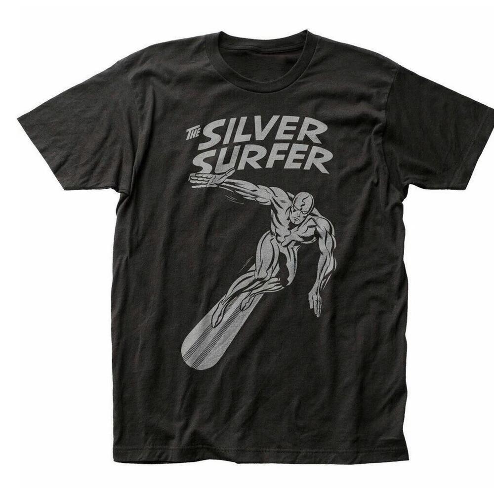 Black And Grey Marvel Silver Surfer Cotton T Shirt Size L